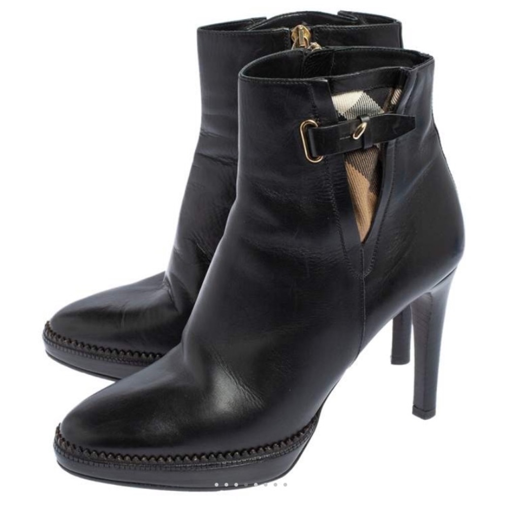 Burberry Black Leather Ankle Booties with Gold Buckle - Picture 2 of 16